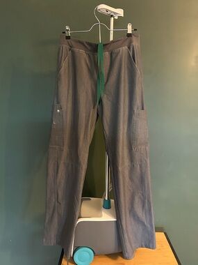 Figs Graphite Gray Cargo Pants with Green Drawstring